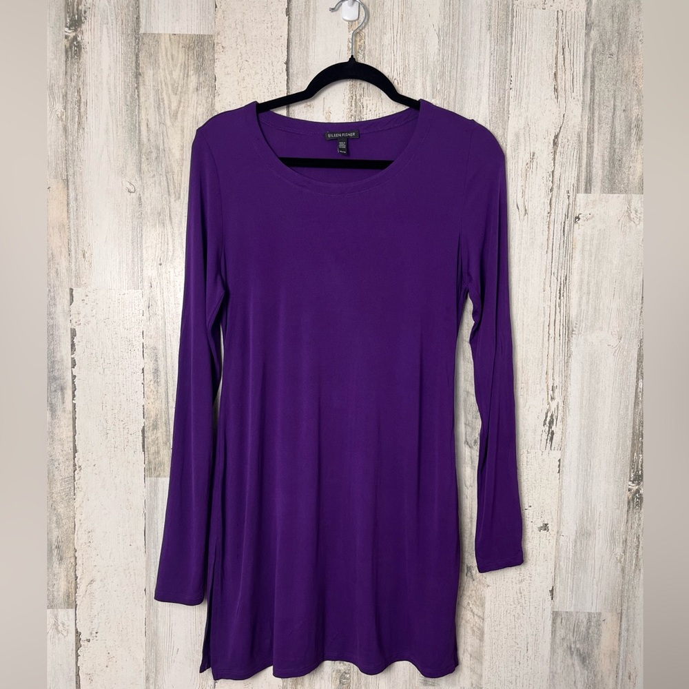 Eileen Fisher Vibrant Purple Long Sleeve Silk  Tunic Top Xsmall